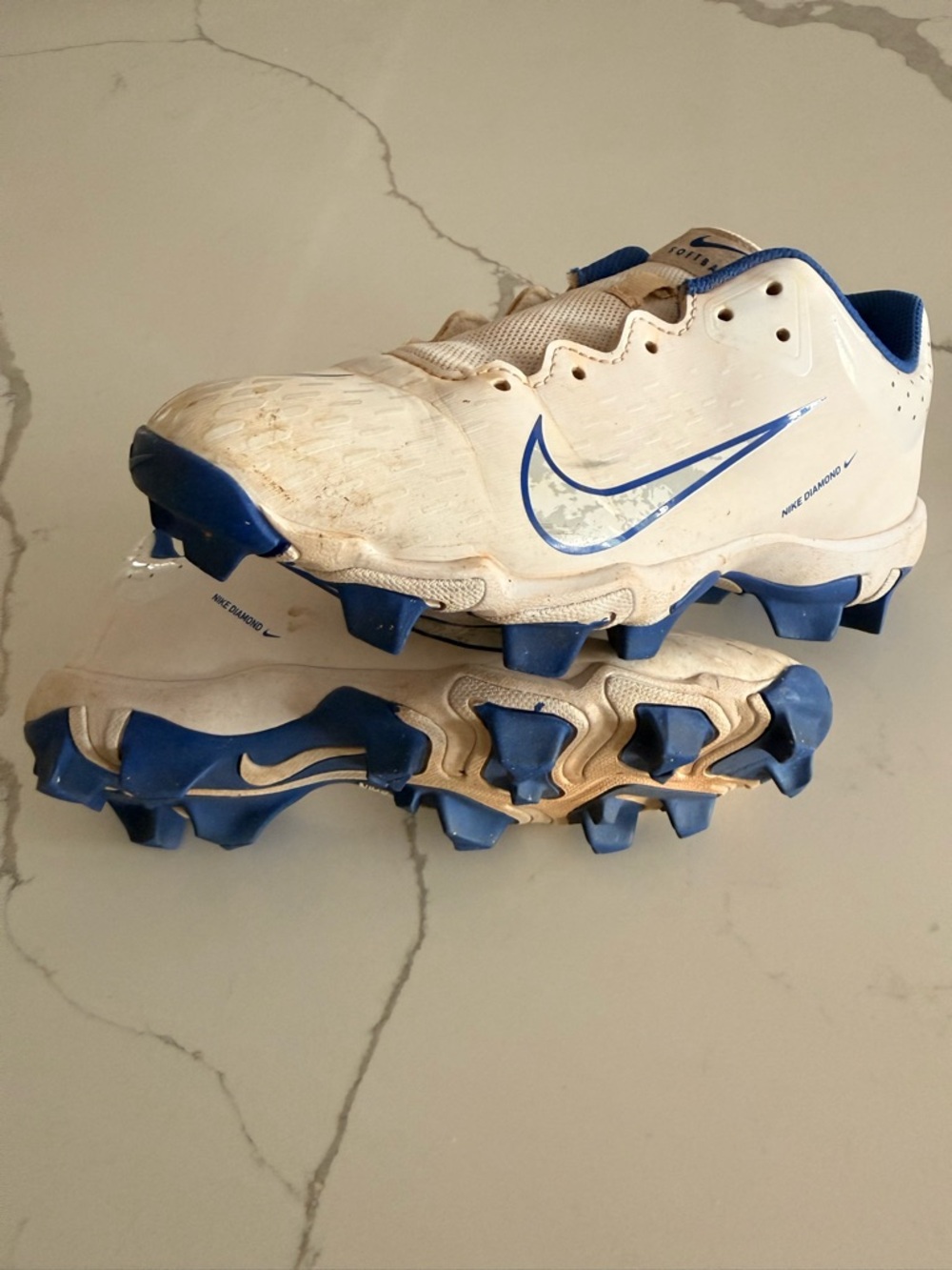 Nike White and Blue Softball Cleats